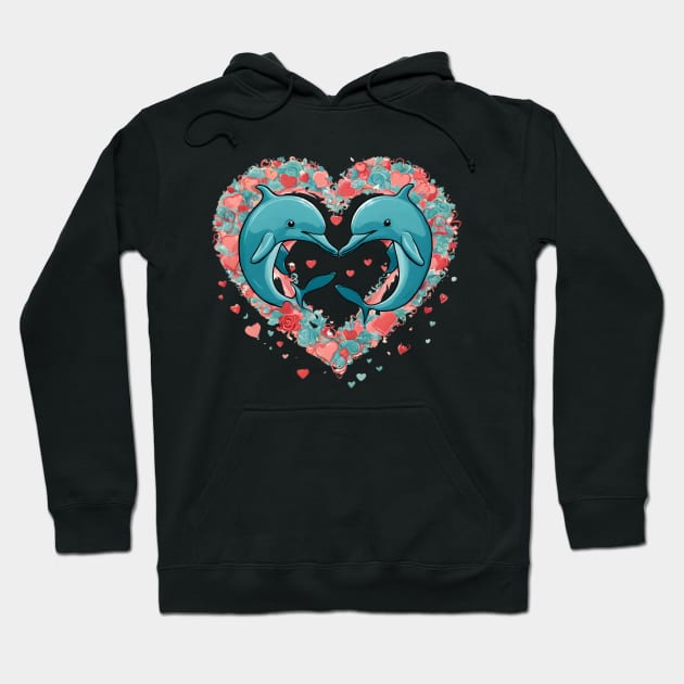 Valentine's Day Dolphin Hearts Hoodie by vwagenet